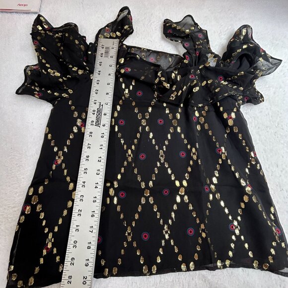 A.L.C Womens Willow Silk Metallic Ruffle Cold Shoulder Blouse Size 6 Black Gold - Picture 8 of 9